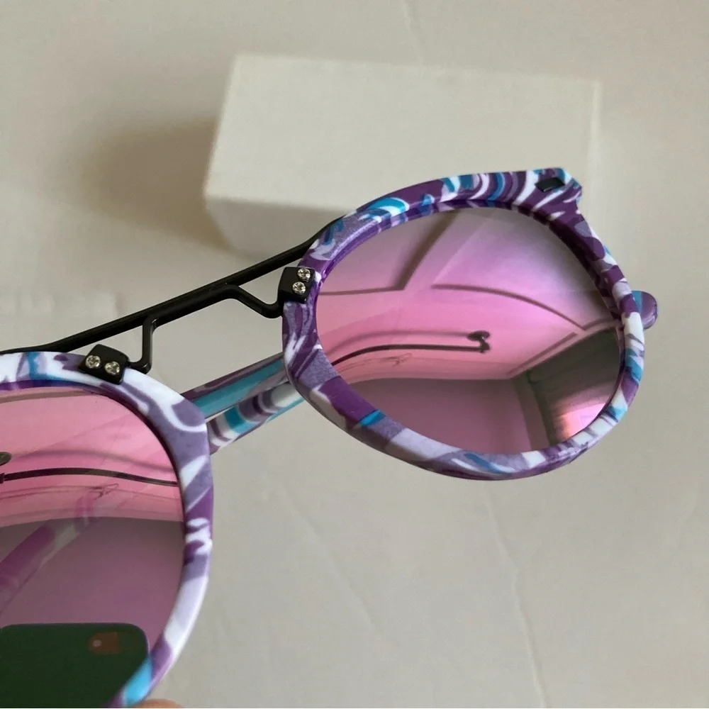 New Retro Sunglasses Marbled Trim Pink Blue White